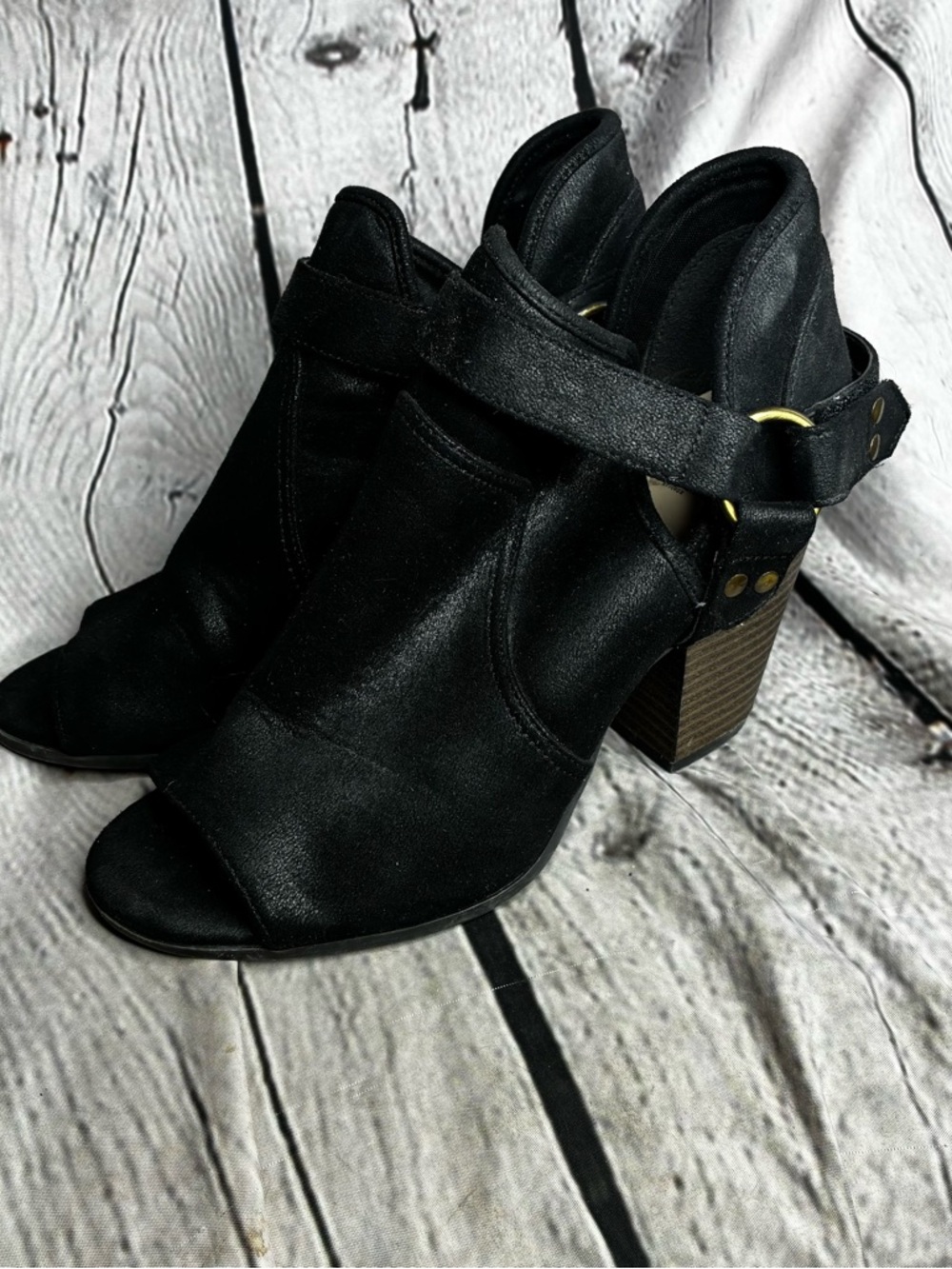 Whimsigoth Urban Western Grunge Boho Metallic Black Block Heel Harness Booties 8
